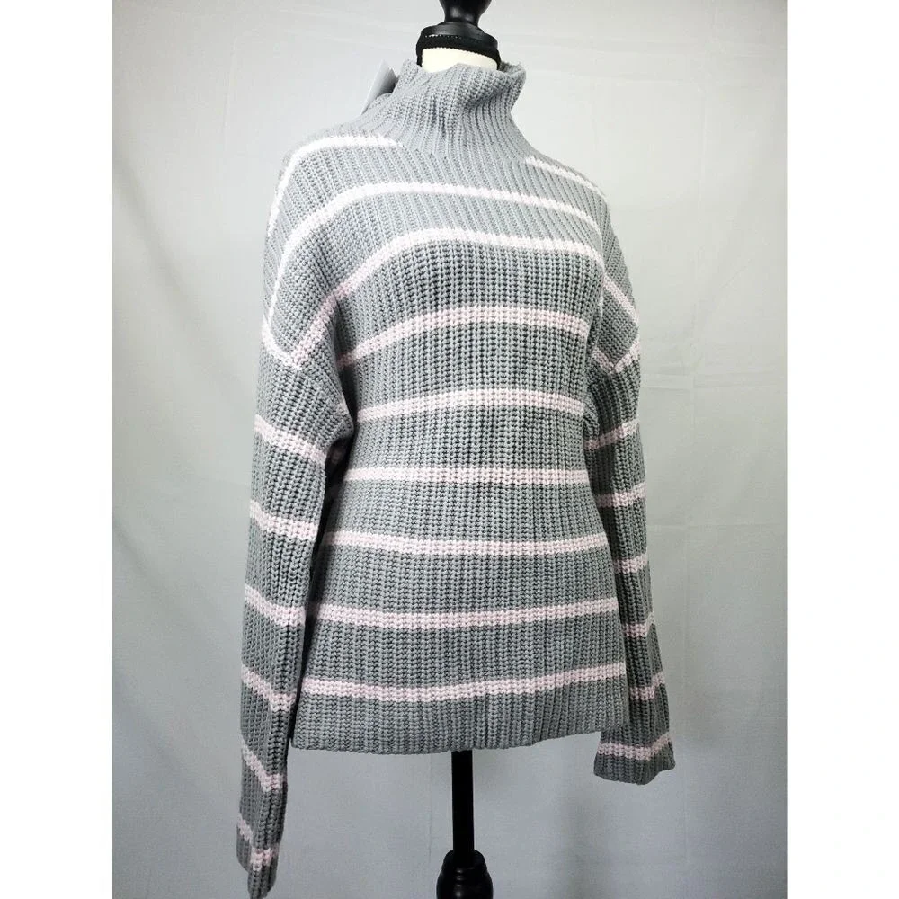 Caslon Shaker Mock Neck Sweater In Grey- Pink‎ Stripe S cozy warm 365